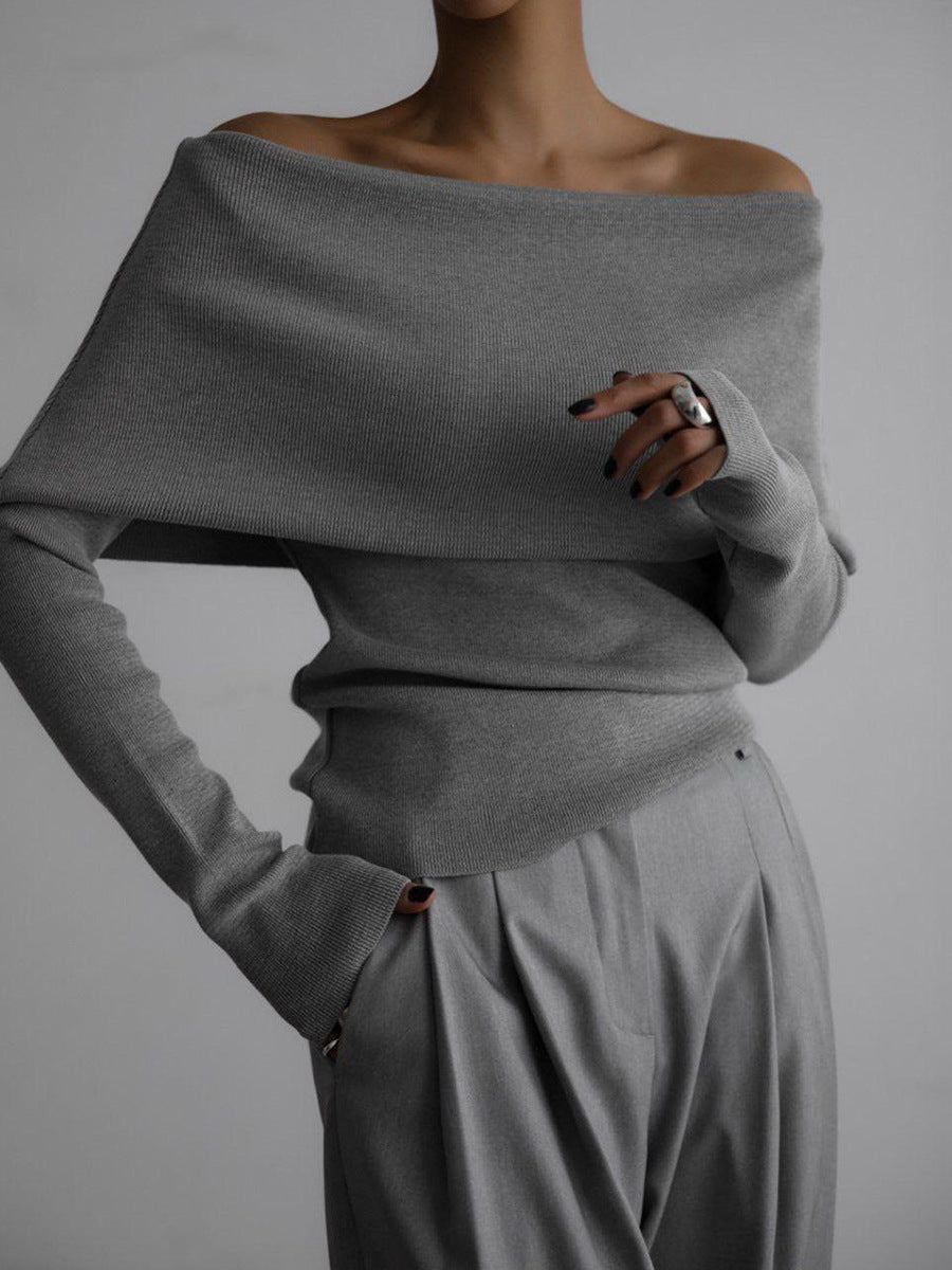 Damen Elegantes Off-Shoulder Oberteil mit geschmeidiger Textur und ausgestellten Ärmeln Krohn-e