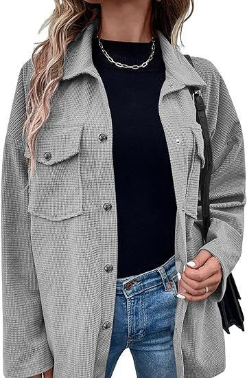 Damen Bequeme Waffel-Design Bluse mit Taschen Krohn-e