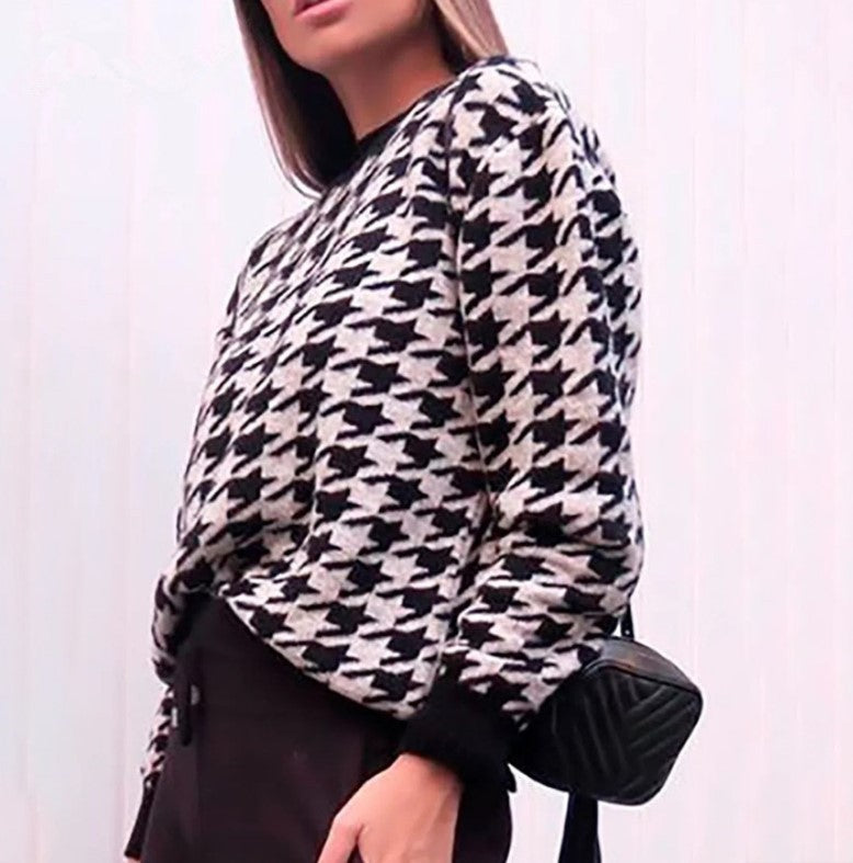 Damen Grobstrickpullover mit modernem Hahnentrittmuster und lässigem Schnitt Krohn-e