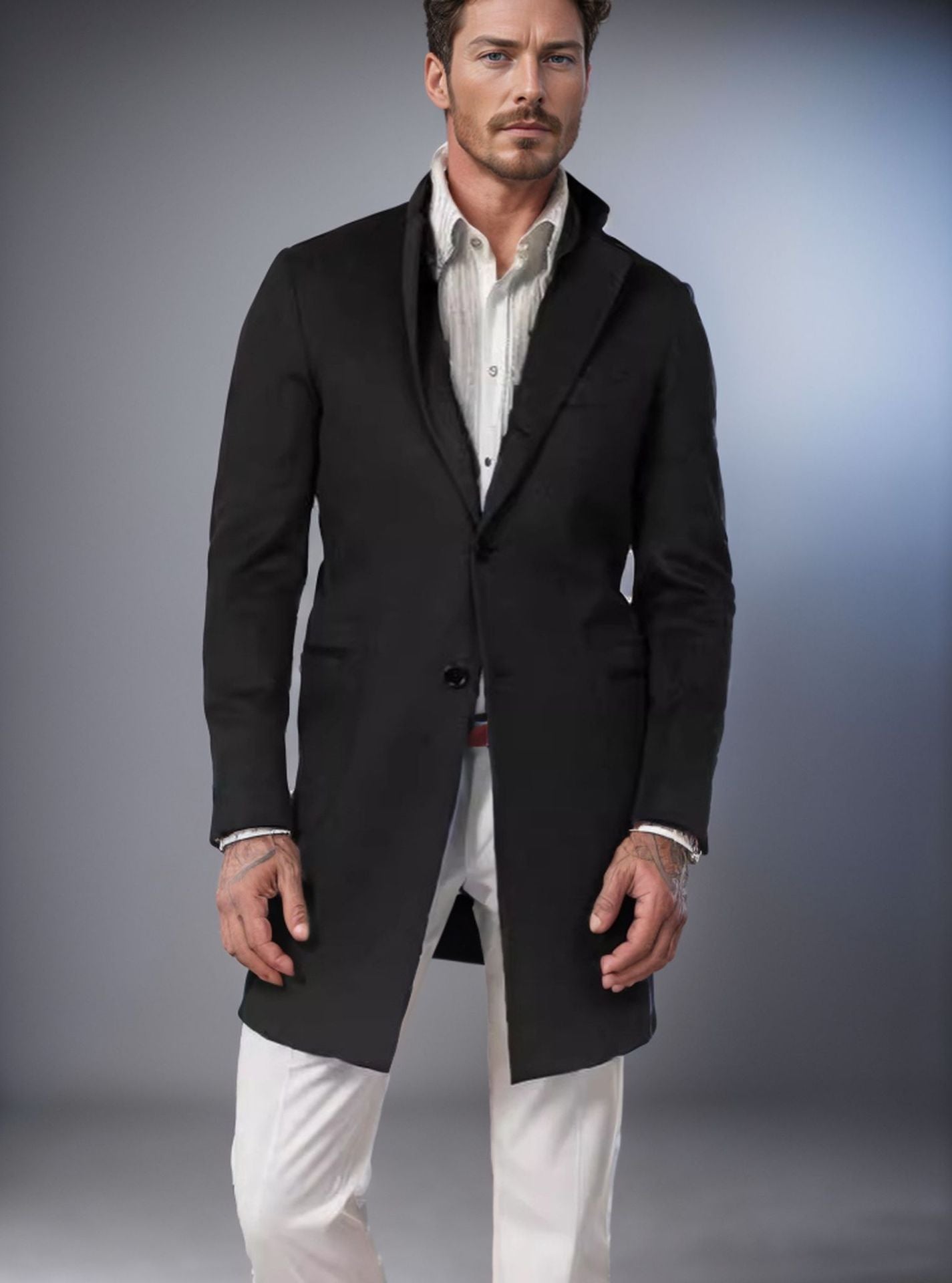 Herren eleganter Langmantel aus weichem Stoff Krohn-e