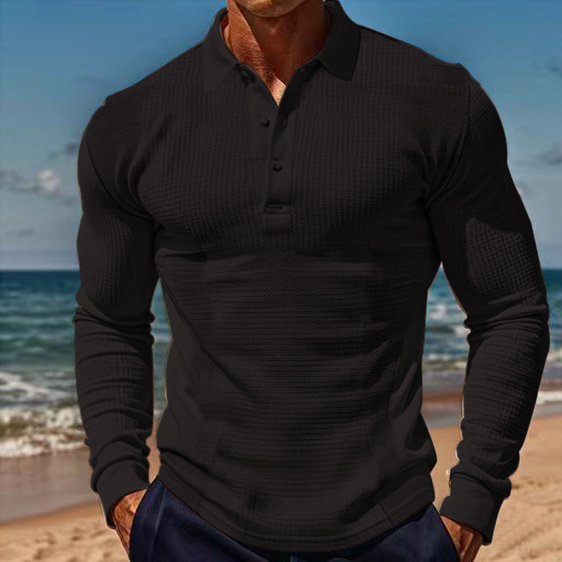 Herren eleganter Langarm-Polo mit Knopfleiste und strukturiertem Design Krohn-e