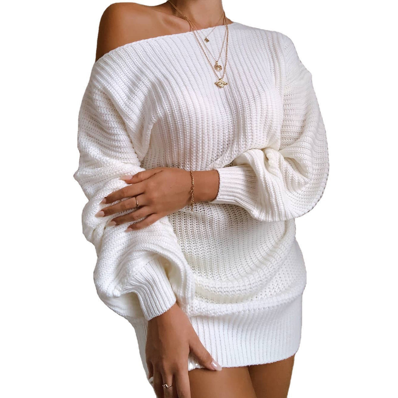 Damen Oversized Strickkleid mit offener Schulter und lässigem Schnitt Krohn-e