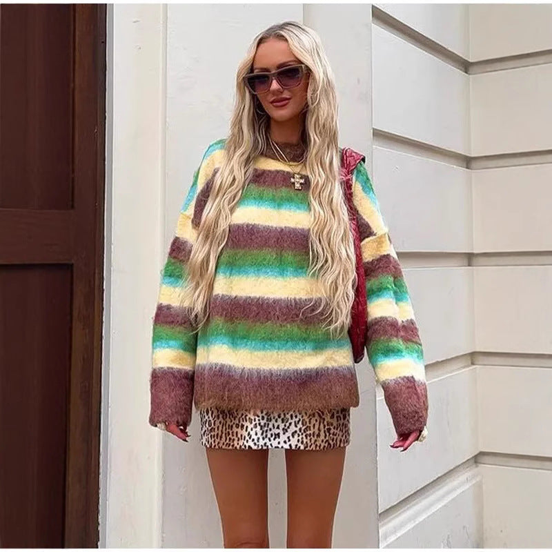 Damen Oversized Strickpullover mit farbenfrohen Streifen Krohn-e