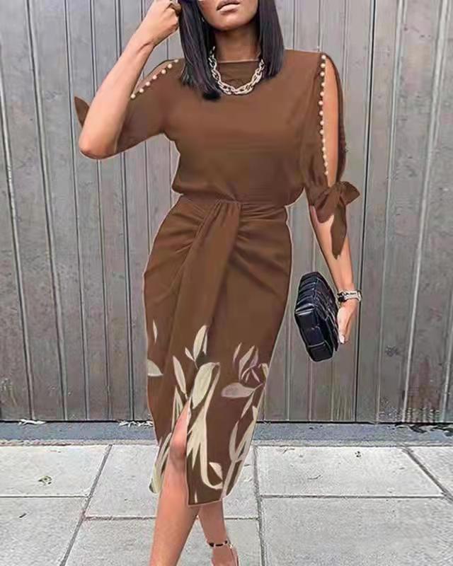 Damen Midikleid mit elegantem Bindegürtel und modischen Cut-Out-Ärmeln Krohn-e