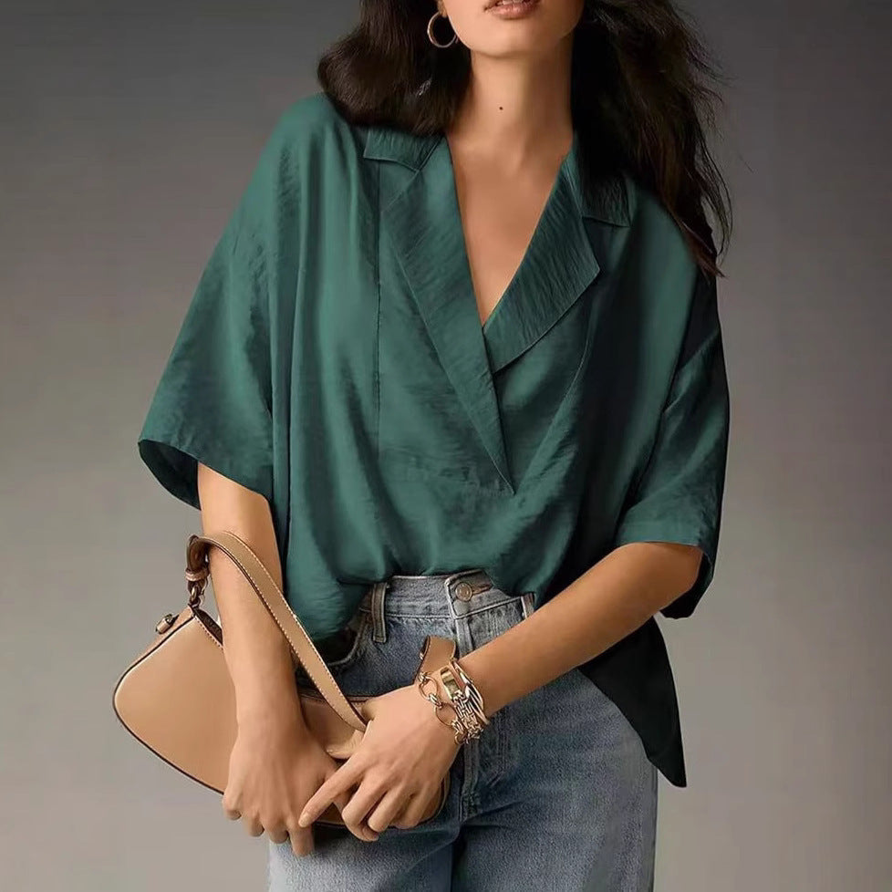 Damen lässige Oversize-Bluse mit modernem Schnitt und V-Ausschnitt Krohn-e
