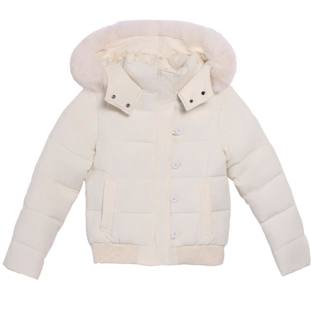 Damen Stylische Jacke mit abnehmbarem Kunstfellkragen und Knopfdetails Krohn-e