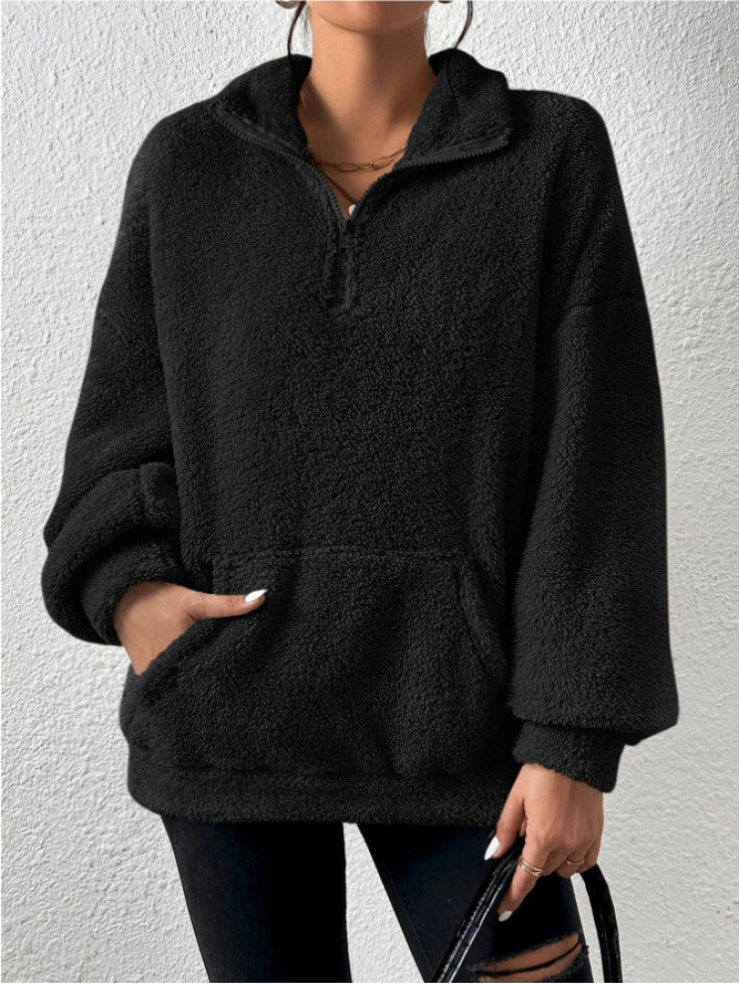 Damen Kuscheliger Fleece-Pullover mit Stehkragen und Eingrifftaschen Krohn-e