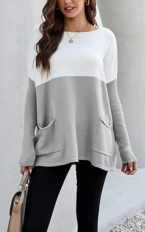 Damen Strickpullover mit großen Fronttaschen und kontrastiertem Design Krohn-e