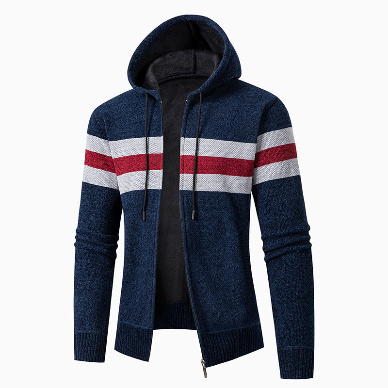 Herren lässiger Strickjacke mit Kapuze und Kontraststreifen Krohn-e