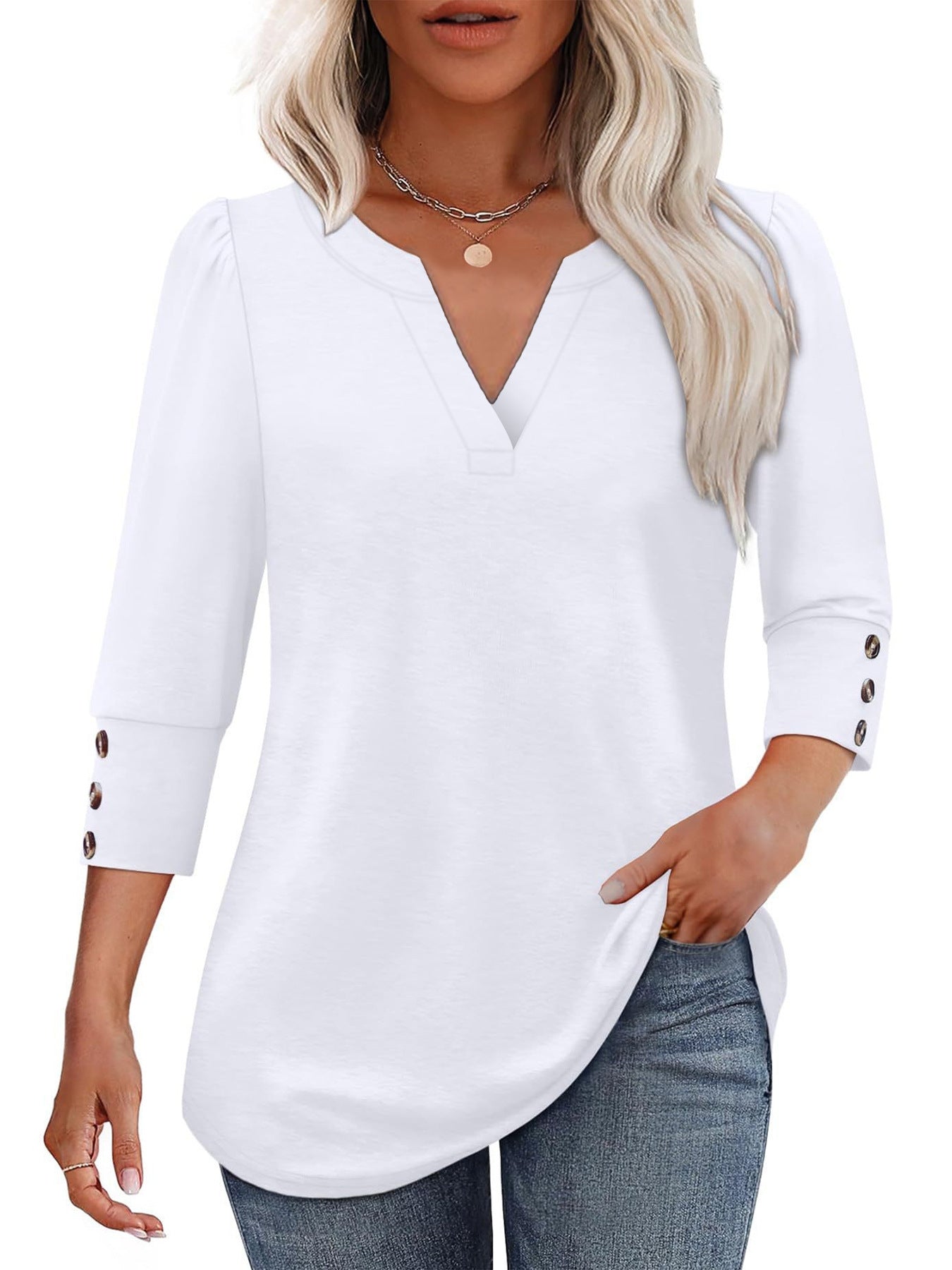 Damen V-Ausschnitt Bluse mit dekorativen Knopfdetails Krohn-e