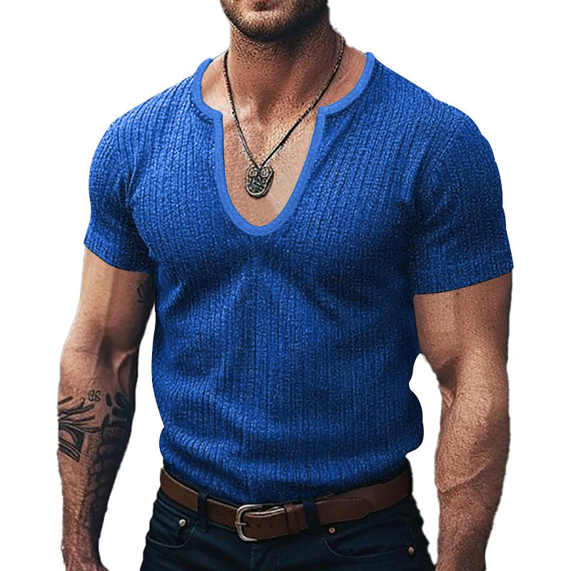 Herren Ribbed V-Ausschnitt T-Shirt Krohn-e
