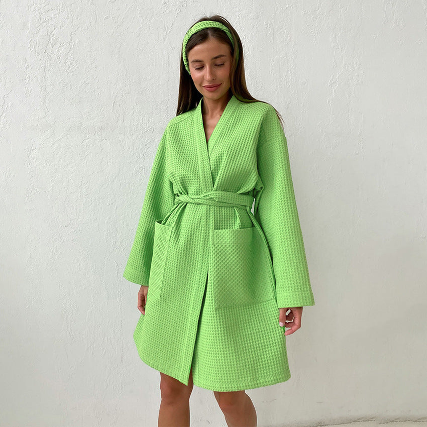 Damen Bademantel aus hochwertigem Baumwollmix mit Gürtel und praktischen Taschen Krohn-e