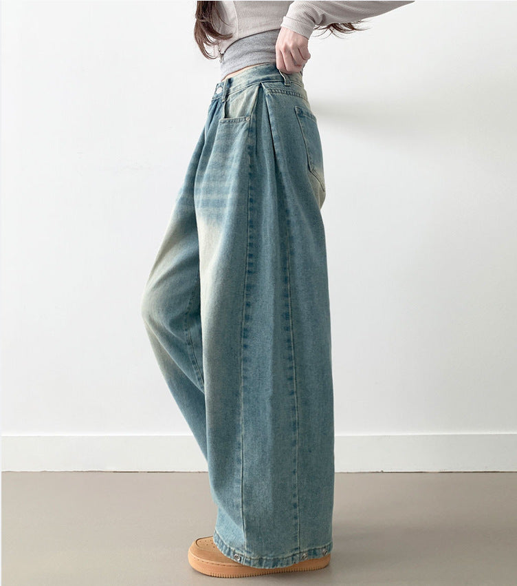 Damen Weite High-Waist Denim-Hose mit Faltenwurf Krohn-e