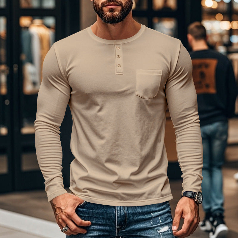 Herren Langarmshirt mit Knopfleiste und Brusttasche Krohn-e