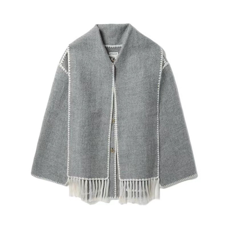 Damen Oversized Strickjacke mit Fransen und Taschen Krohn-e