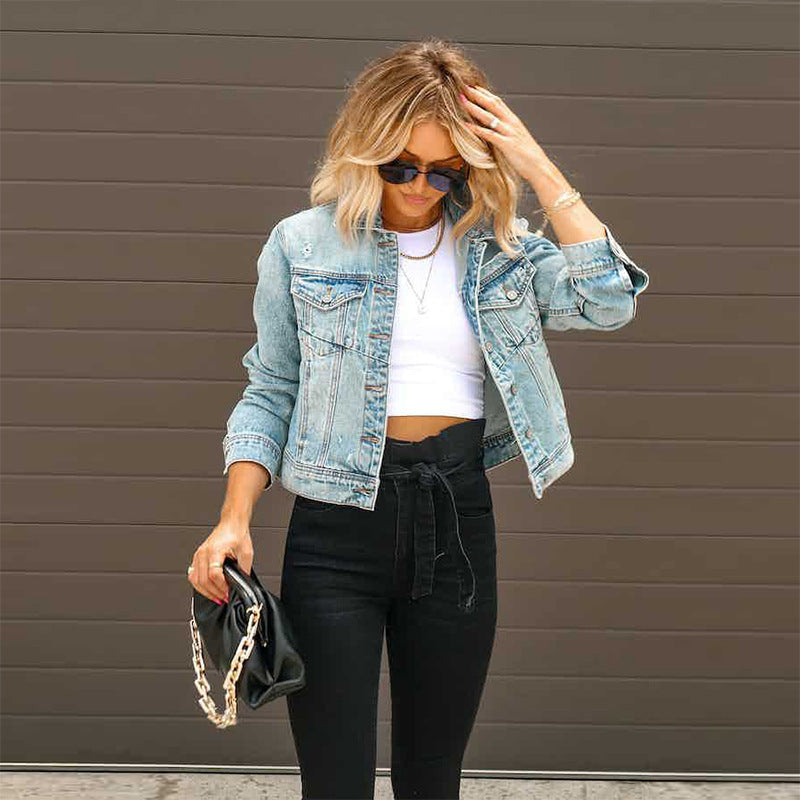 Damen Court Denimjacke im lässigen cropped Stil mit Fransendetails Krohn-e
