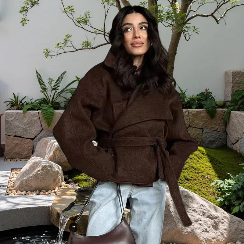Damen Oversized Wollmantel mit Gürtel Krohn-e