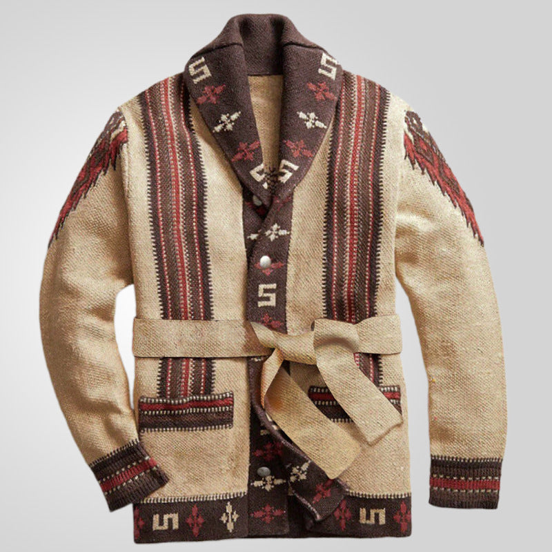 Damen Strickjacke mit kunstvollem Muster und exklusivem Gürtel Krohn-e