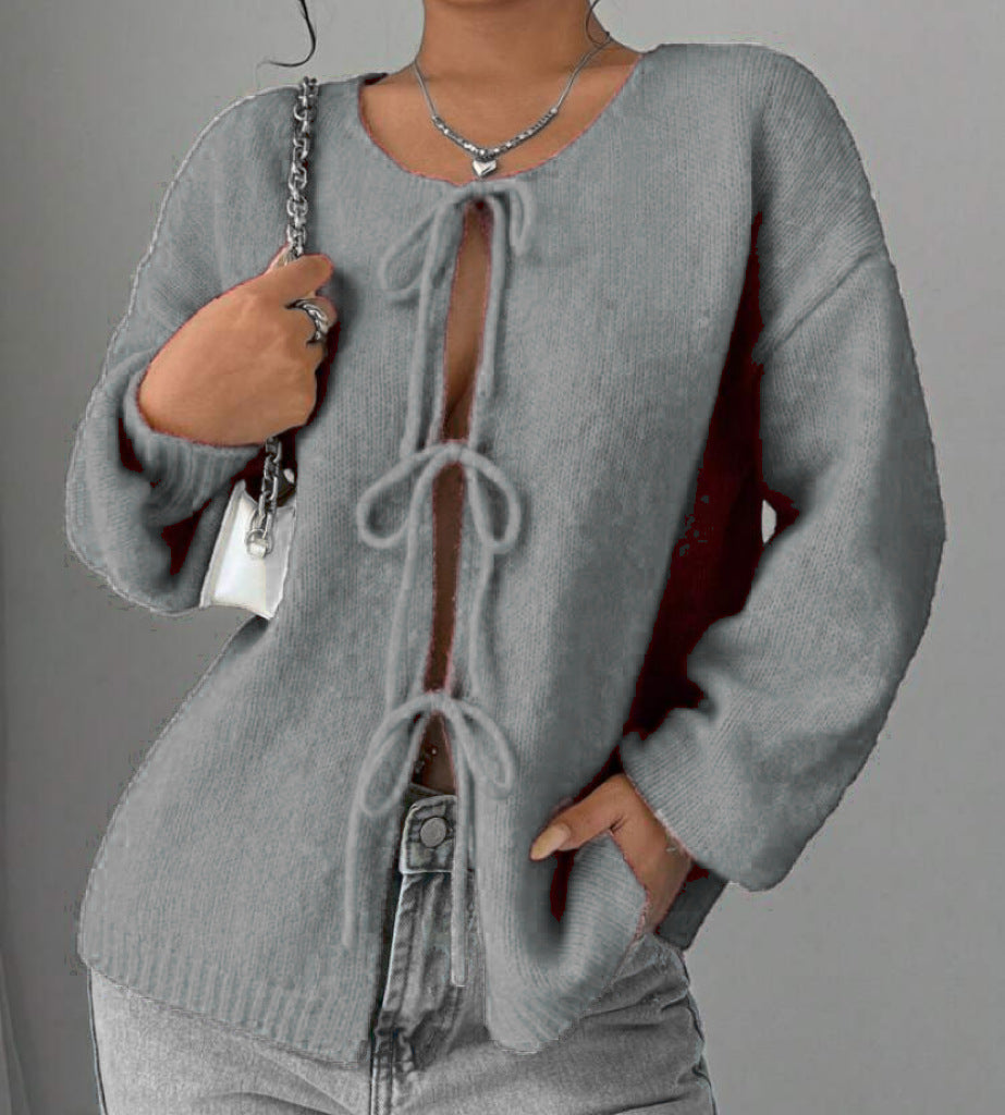 Damen Oversized Strickpullover mit dekorativem Schnürdetail Krohn-e
