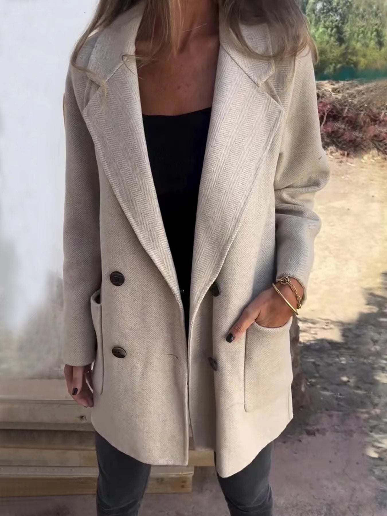 Krohn-e | Übercoat - Tailored Fit - Wollmischung - Doppelreiher - Reverskragen - Fischgradmuster