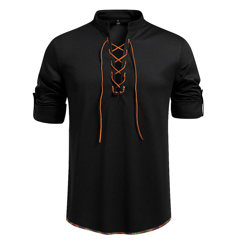 Herren Langarmshirt mit Kordelzug und Stehkragen Krohn-e