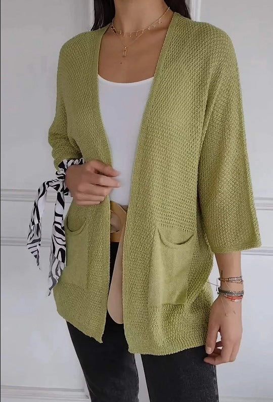 Damen lässige Strickjacke mit offener Vorderseite und praktischen Taschen Krohn-e