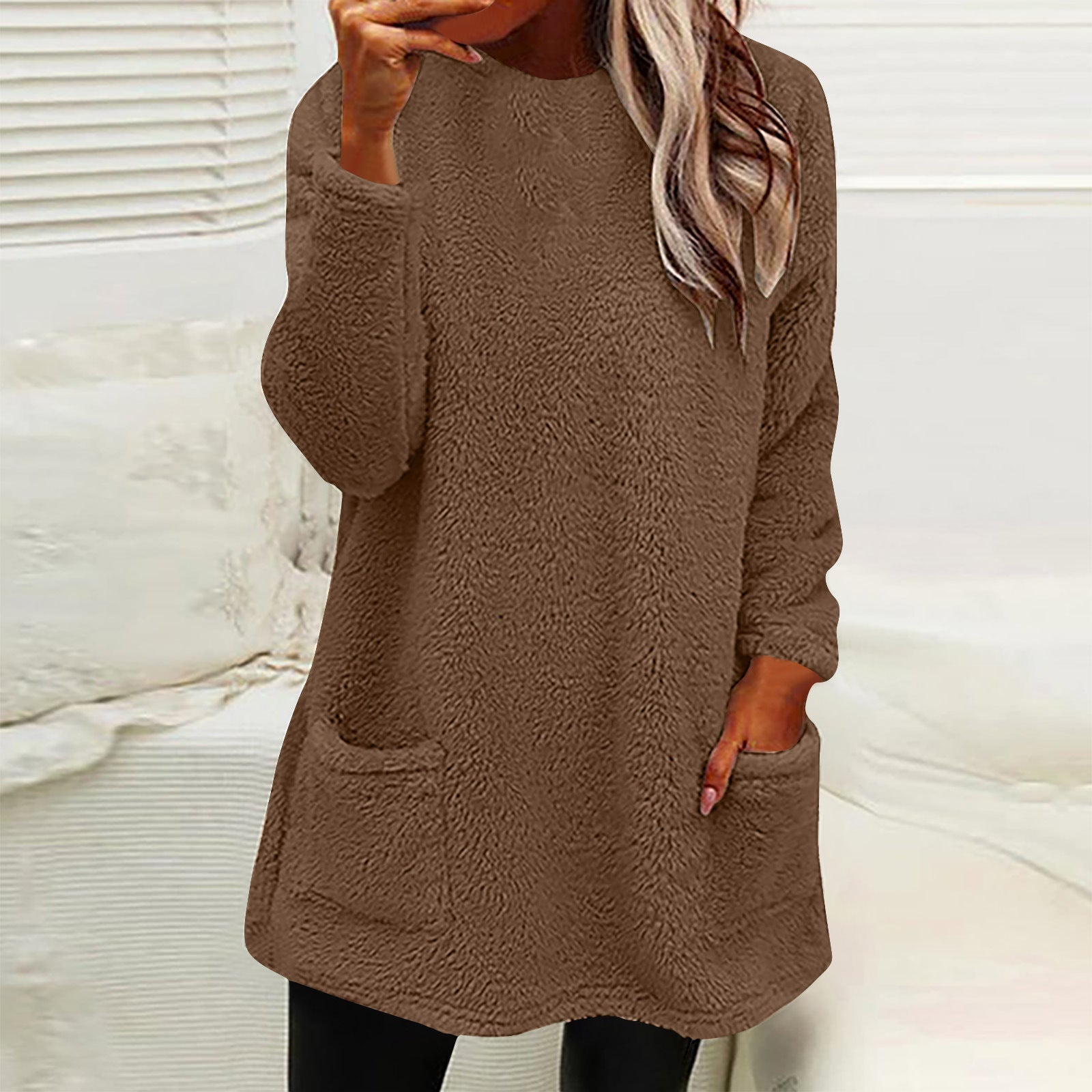 Damen Kuscheliger Fleece-Pullover mit praktischen Taschen und weitem Schnitt Krohn-e