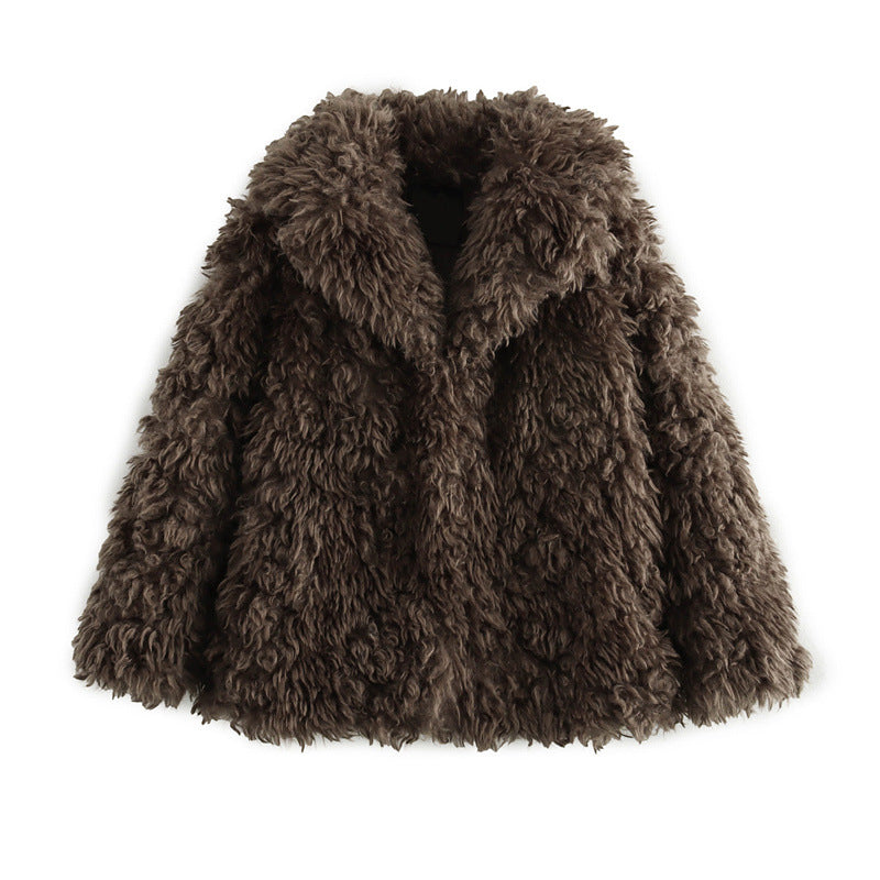 Damen Weiche Teddyfelljacke mit elegantem Revers Krohn-e