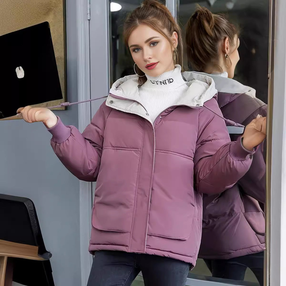 Damen modische Steppjacke mit abnehmbarer Kapuze und komfortabler Passform Krohn-e