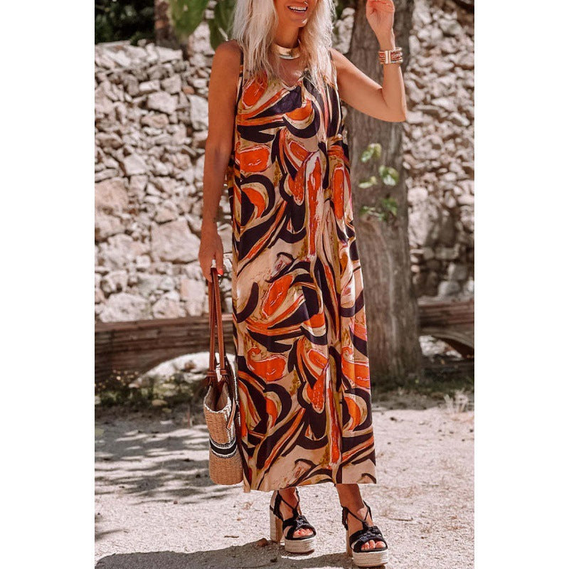 Fudus Damen Kleid: Locker, ärmellos, mit Druck