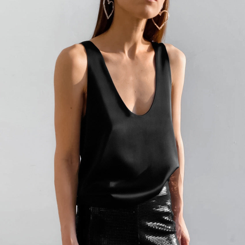 Fudus Damen Satin Neckholder Top ärmellos
