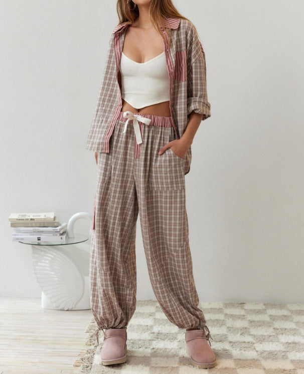 Damen lässiges Komplettset mit Karomuster aus weichem Material Krohn-e