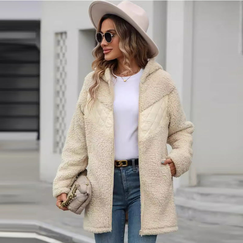 Damen Oversized Teddyjacke mit Kapuze und praktischen Taschen Krohn-e