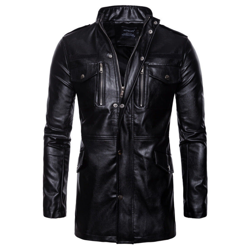 Herren modische Kunstlederjacke mit praktischen Taschen und asymmetrischem Reißverschluss Krohn-e