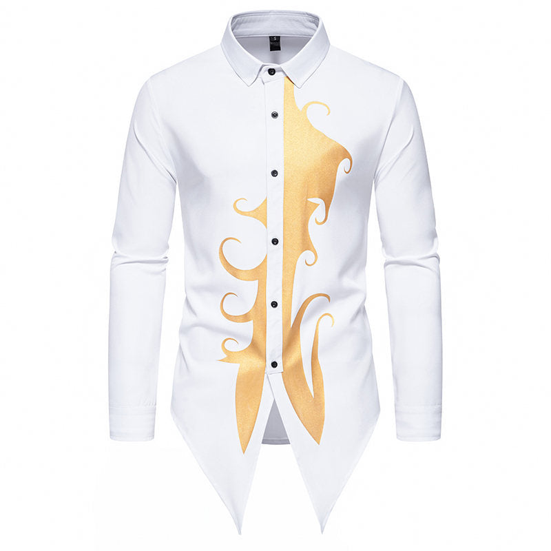 Herren Langarmhemd mit elegantem Goldmotiv und einzigartigem Schnitt Krohn-e