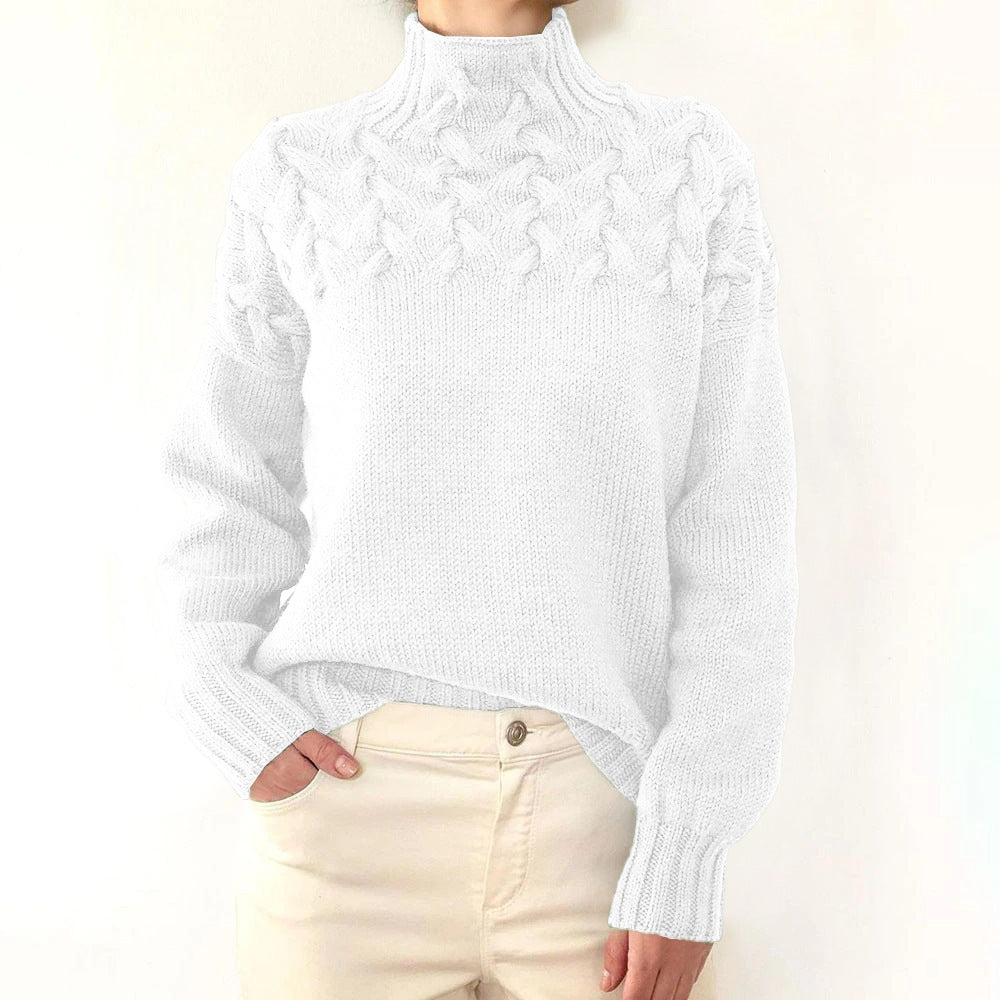 Damen Strickpullover mit hochgeschlossenem Kragen und trendigem Zopfmuster Krohn-e