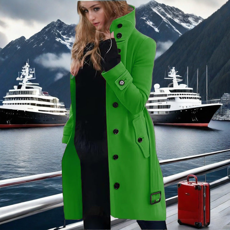 Damen eleganter Trenchcoat mit hohem Kragen und doppelter Knopfleiste Krohn-e