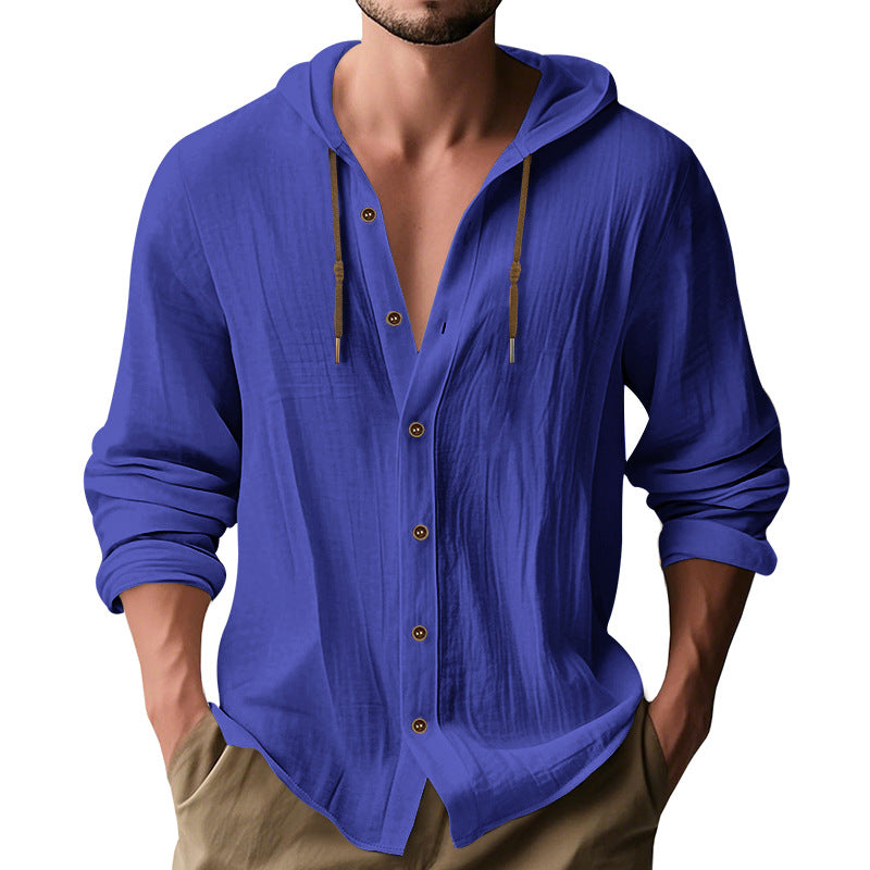 Herren lässiges Kapuzenshirt aus atmungsaktiver Baumwolle mit Knopfleiste und verstellbarem Kordelzug Krohn-e