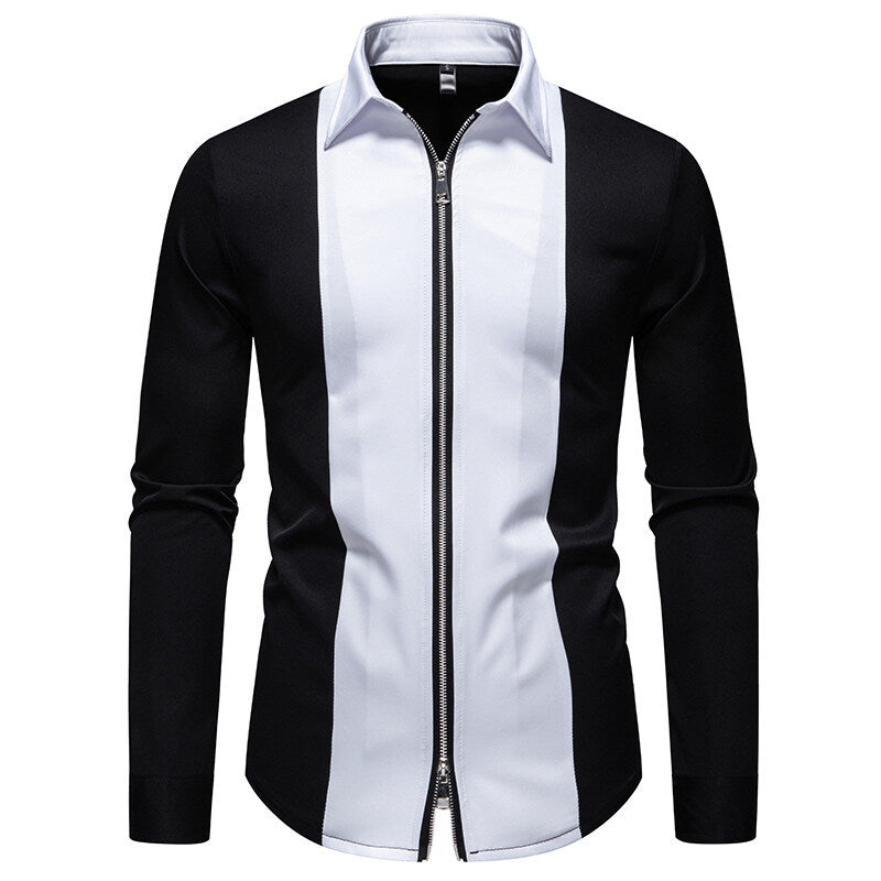 Herren modisches Langarmshirt mit stylischem Stehkragen und kontrastierenden Paspeln Krohn-e