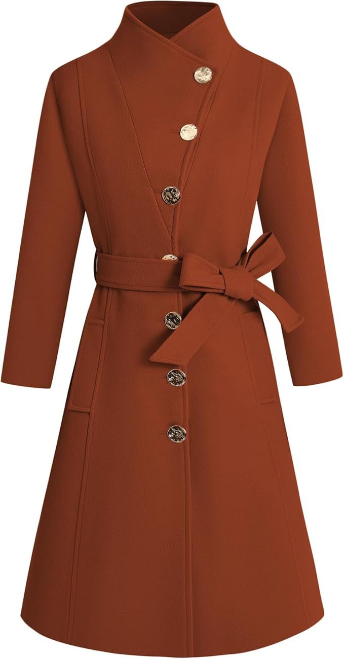 Damen eleganter Wrap-Mantel mit ausgefallenem Kragen und Gürtel Krohn-e