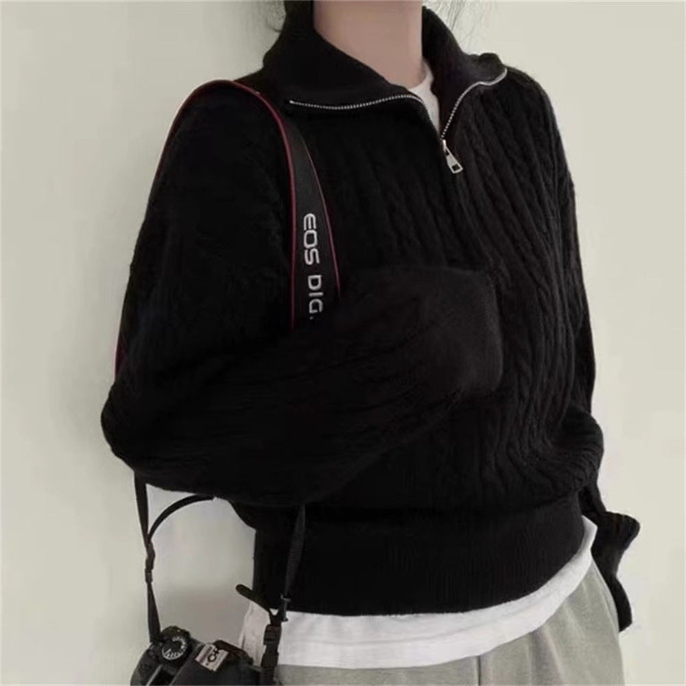 Damen kuscheliger Strickpullover mit hochschließendem Kragen und Zipper Krohn-e
