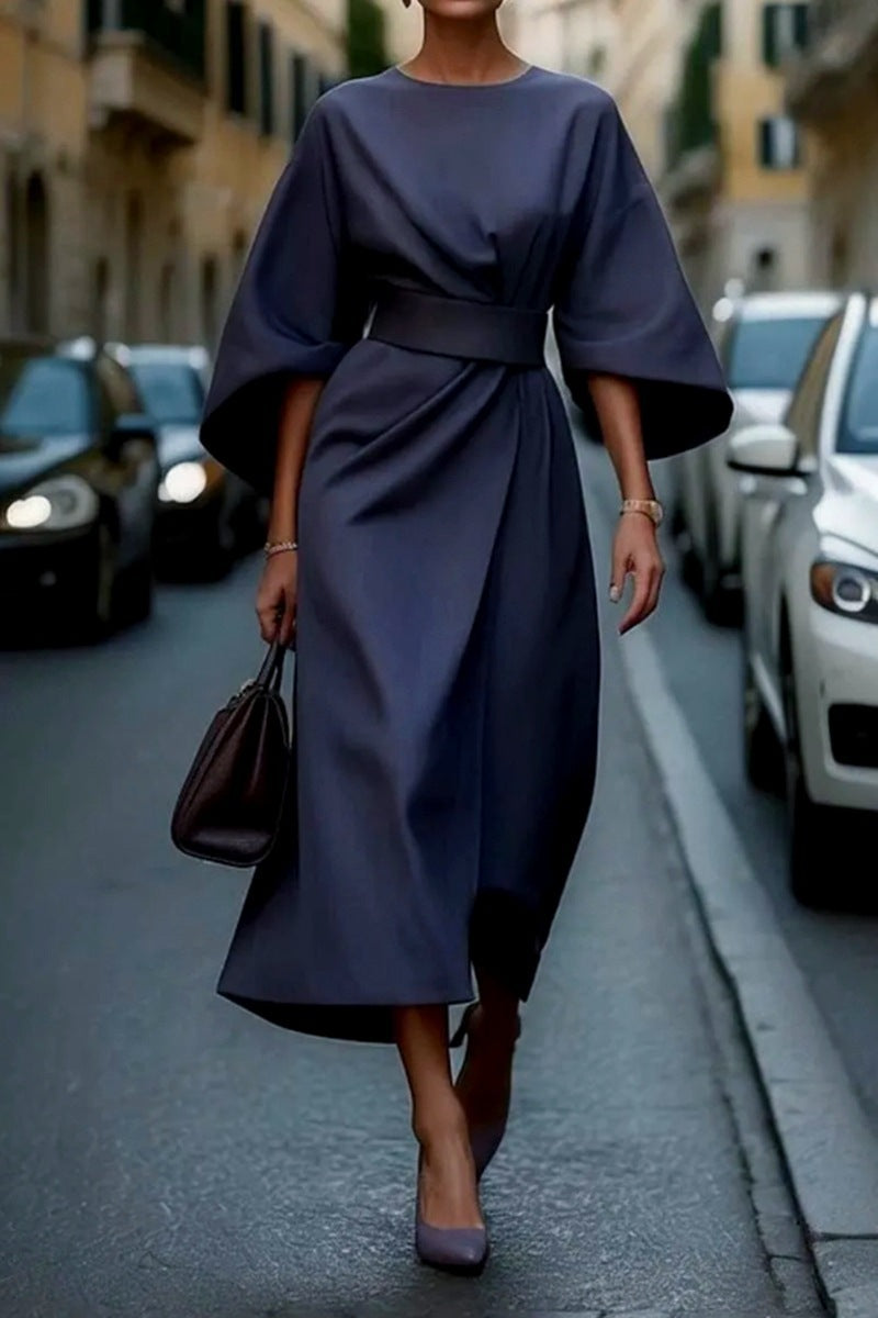 Damen Maxi-Kleid mit voluminösen Ärmeln und elegantem Gürtel Krohn-e