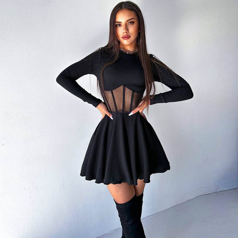 Damen Hochwertiges und elegantes Minikleid mit transparenten Einsätzen Krohn-e