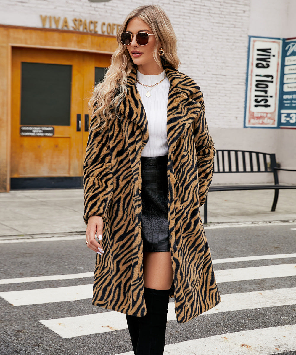 Damen Eleganter Kunstpelzmantel im Zebra-Design Krohn-e