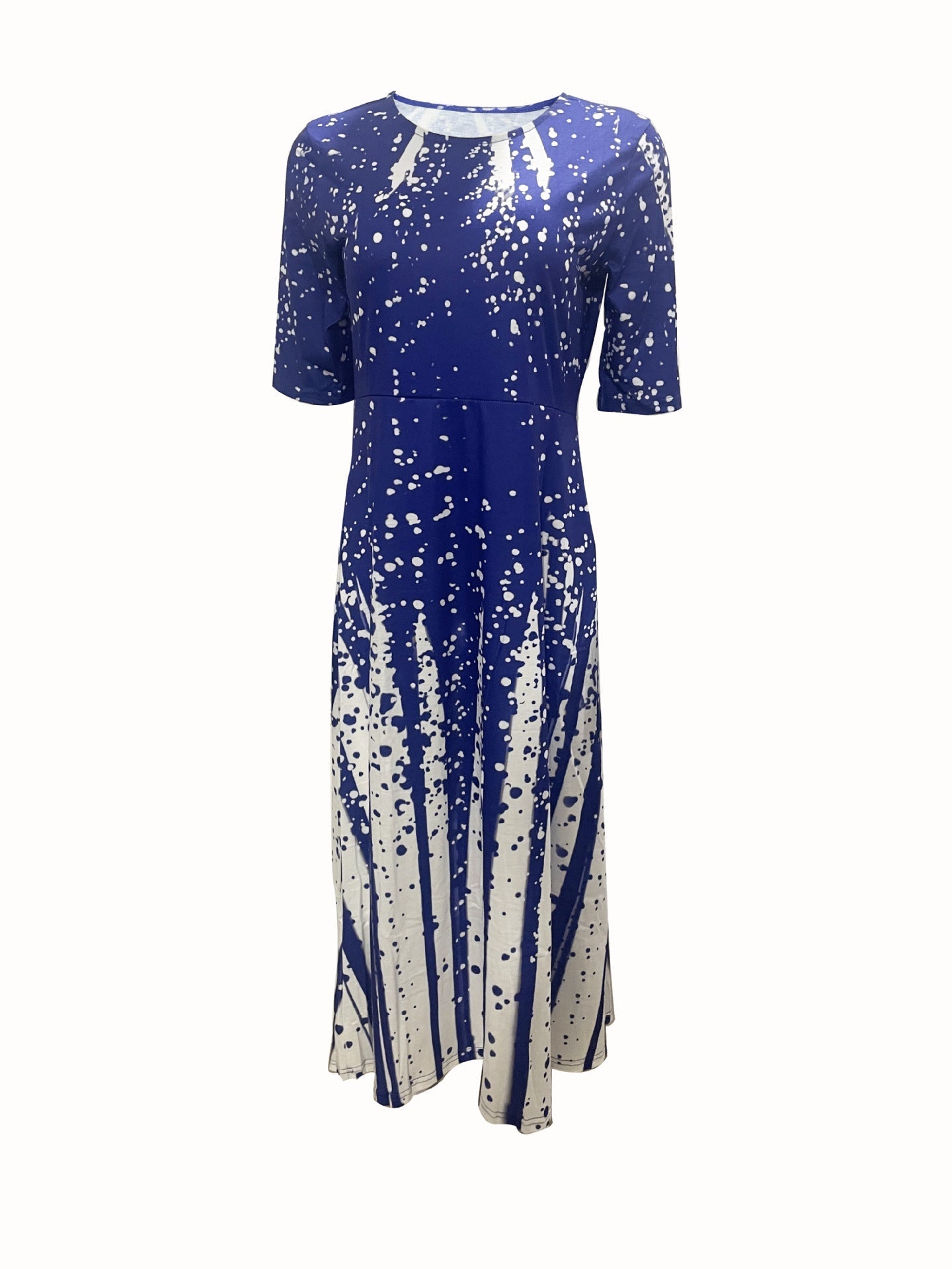 Fudus Kleid mit elegantem Print, Rundhalsausschnitt, mittel langen Ärmeln und weitem Saum