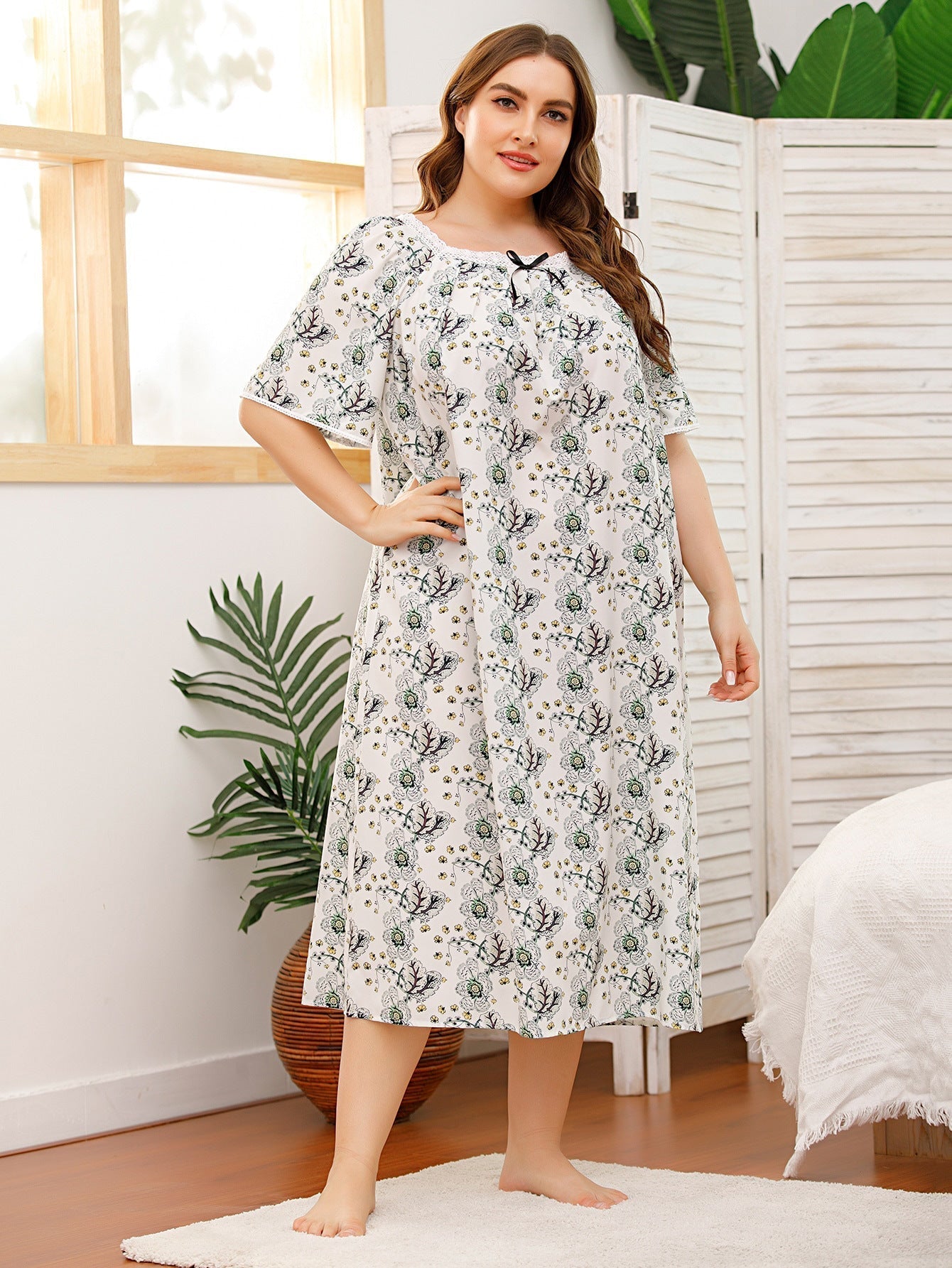 Fudus Plus Size Spitze-Detail Loungewear Kleid