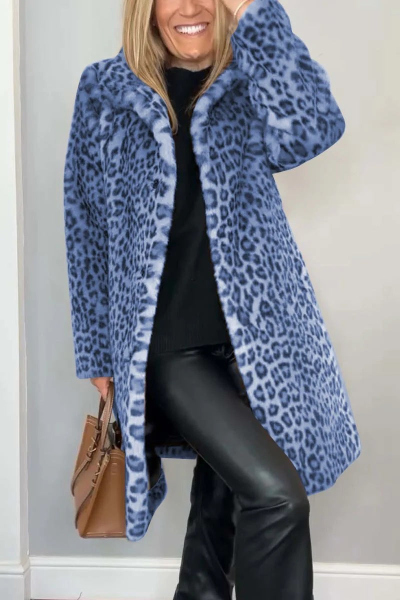 Damen Luxuriöser Teddy-Mantel mit Leopardenmuster und weichem Fleece Krohn-e