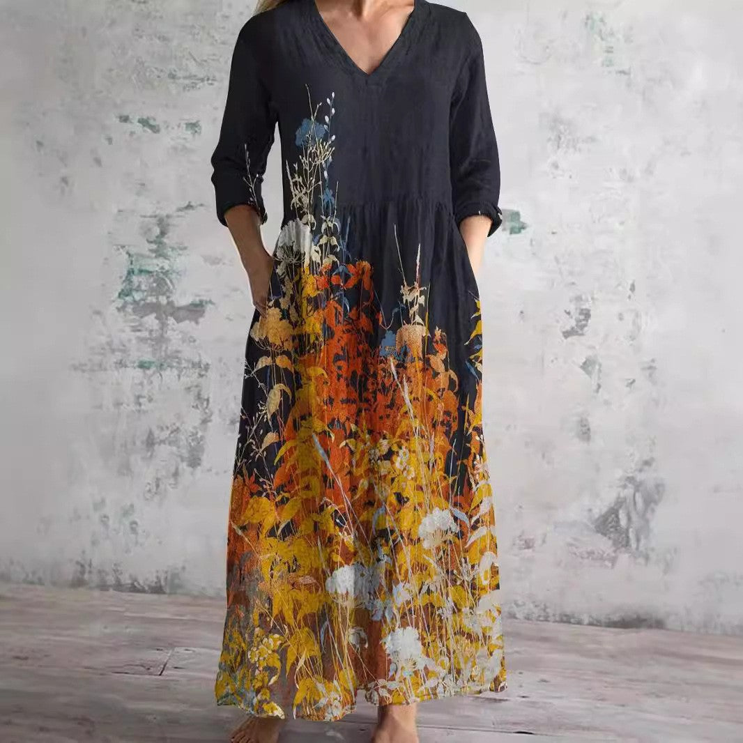 Fudus schickes Midikleid mit V-Ausschnitt und Print