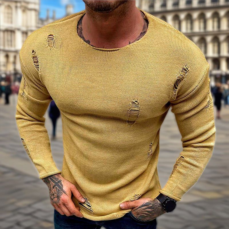 Herren Stylischer Rundhals Pullover mit ausgefransten Details Krohn-e