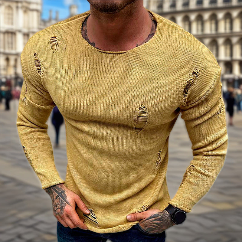 Herren Stylischer Rundhals Pullover mit ausgefransten Details Krohn-e
